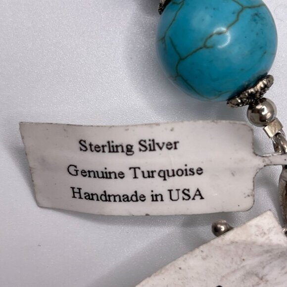 Handmade Genuine Turquoise Beaded necklace Sterling Silver Midwest Amber - Picture 3 of 9